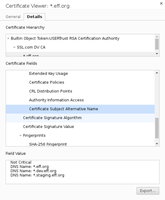 SSL Certificate Alternative Names