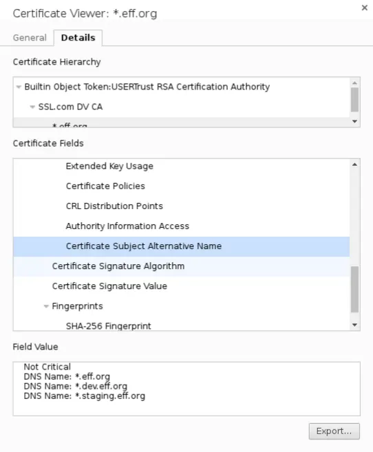 SSL Certificate Alternative Names