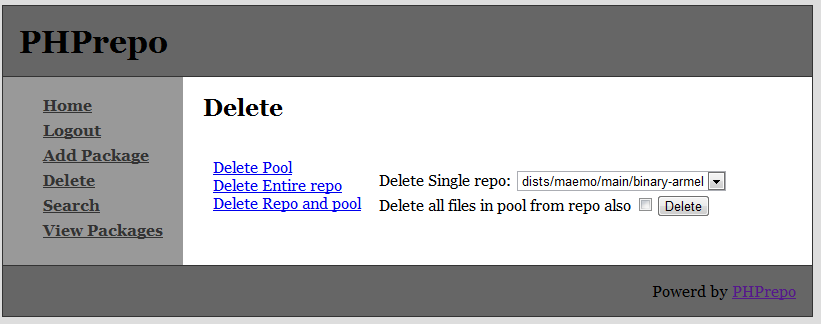 PHPrepo Delete entire repository